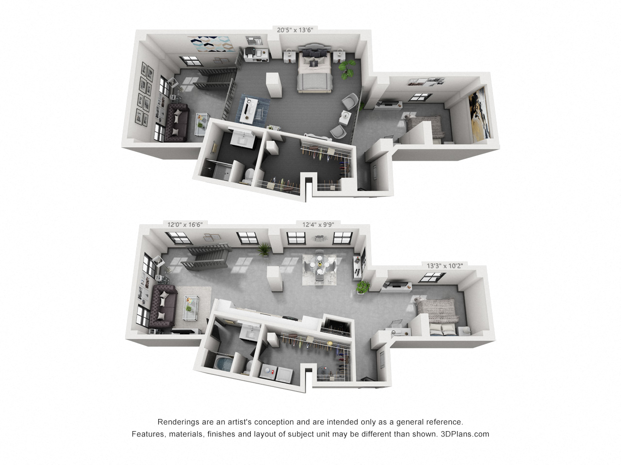 Floor plan for 2 beds, 2 baths, 1999 sqft